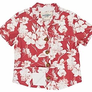 H2O-Resistant CALIFORNIA COWBOY Red Buttoned Hawaiian Shirt, Terry Cloth Lined